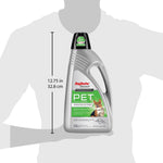 Product scale graphic showing Rug Doctor Bissell PET cleaner bottle with height measurement overlay against a silhouette