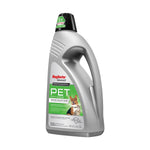 Side-angled view of a silver Rug Doctor Bissell PET stain and odor carpet cleaner bottle showing handle and label