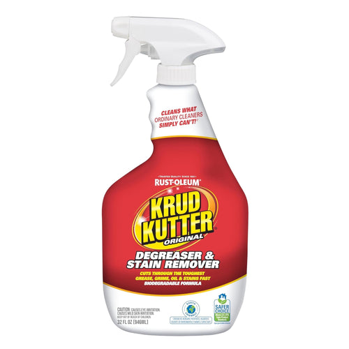 Rust‑Oleum Krud Kutter Original degreaser and stain remover spray bottle with red label and white trigger top on white background.