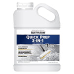 White one-gallon Rust-Oleum Quick Prep 3-in-1 plastic jug with blue label and scrub brush graphic