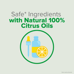 Badge-style graphic stating “Safe* Ingredients with Natural 100% Citrus Oils” above an icon of a dropper, bottle and citrus slice.