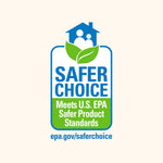 Safer Choice certification logo stating it meets U.S. EPA safer product standards on a light background