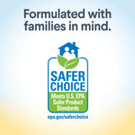 Safer Choice certification graphic with copy “Formulated with families in mind” and EPA logo