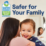Photo of a smiling toddler being held with text “Safer for Your Family” and Safer Choice logo in the corner