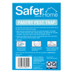 Back of Safer Home Pantry Pest Trap blue box showing usage directions, product details, barcode and recycling icons