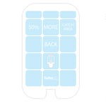 Back of a Safer Home refill card showing blue labeled catch-area squares and a small product icon in the center