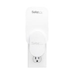 White Safer Home plug-in indoor fly trap shown mounted on a wall outlet against a plain white background