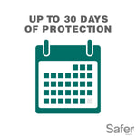 Calendar-style icon with text 'Up to 30 days of protection' in a Safer Brand product feature graphic