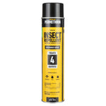 Front view of a tall yellow and black Sawyer Permethrin insect repellent aerosol can labeled 'Insect Repellent' on white background