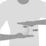 Silhouette scale graphic showing hands holding a small faceted ceramic planter with 3.05" height indication