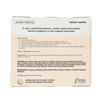 Back of Scent Theory Velvet Vanilla refill package showing usage instructions, ingredient panel and caution text