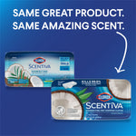 Promotional graphic comparing old and new Clorox Scentiva packaging with text noting same product and same scent.