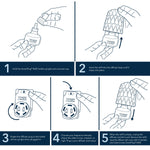 Instructional line-art panels showing steps to remove cap, insert refill into diffuser base, rotate plug, set intensity, and replace refill.