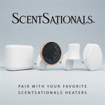 Row of different ScentSationals plug-in heater designs displayed under the brand logo with text suggesting pairing with heaters.