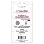 Back panel of Scentworx Cherry Splash air freshener packaging with usage instructions, caution text and barcode