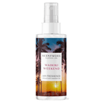 ScentWorx Waikiki Weekend air freshener spray bottle with palm-tree sunset label and spray nozzle