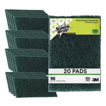 Scotch-Brite labeled retail pack showing a stack of dark-green general purpose scouring pads labeled 20 pads