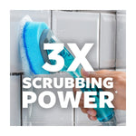 Scotch-Brite dishwand used on tile with large white text overlay reading '3X SCRUBBING POWER'