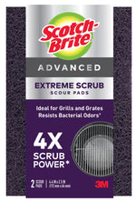 Scotch-Brite branded packaging for Advanced Extreme Scrub scour pads with 4X scrub power claim
