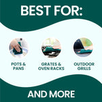 Informational panel listing best uses for the pad including pots & pans, grates & oven racks, and outdoor grills