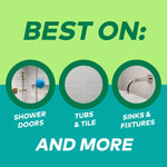 Green and teal infographic circles showing shower doors, tubs & tile, and sinks & fixtures uses