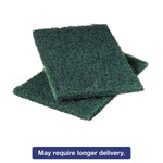 Two dark green rectangular heavy-duty scouring pads stacked on a white background