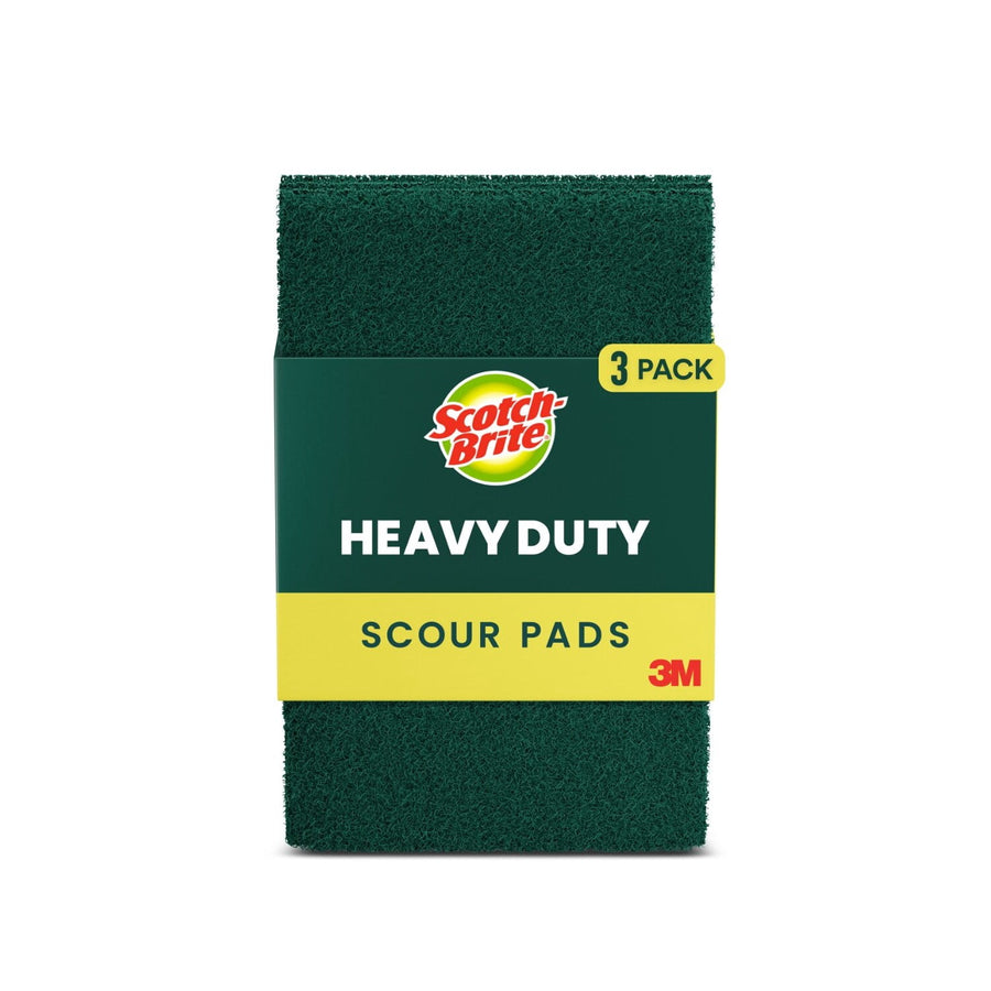 Single Scotch‑Brite Heavy Duty scour pad package with green and yellow label and visible "3 PACK" badge.