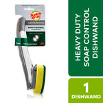 Scotch-Brite heavy duty soap-control dishwand in retail blister card packaging, green scrub head visible