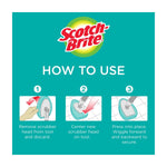 Scotch-Brite branded how-to-use infographic showing three steps to attach the scrubber head to a handle