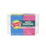 Packaged Scotch-Brite multi-purpose sponges showing blue and pink textured sponge faces and branded front label