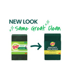 Graphic showing old and new Scotch-Brite Heavy Duty pack designs with text 'New Look same great clean'