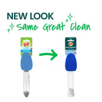 Graphic showing old and new Scotch-Brite dishwand packaging with arrow and text announcing a new look