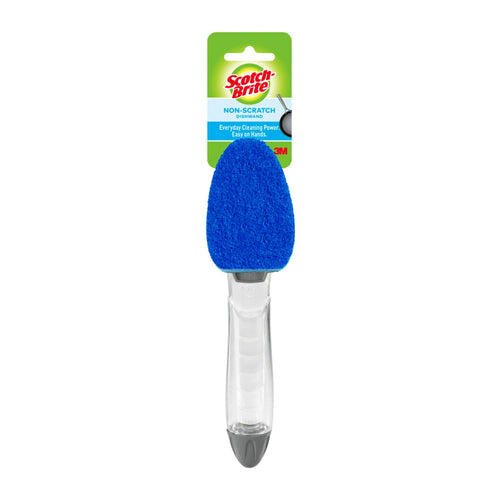 Scotch-Brite non-scratch soap-dispensing dishwand on retail card with blue sponge head and clear handle