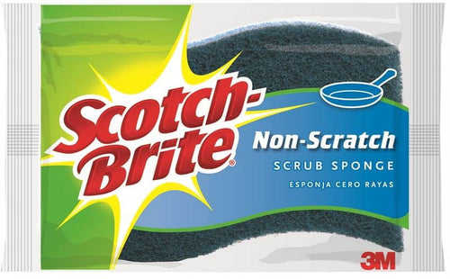 Packaged Scotch-Brite non-scratch scrub sponge in retail wrapper showing logo and blue scrub layer