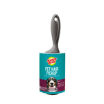 Scotch-Brite Pet Hair Pickup lint roller with teal and purple branded label and gray ergonomic handle on white background.