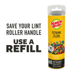 Product graphic showing the Scotch-Brite Extreme Clean refill tube beside text urging to save your lint roller handle