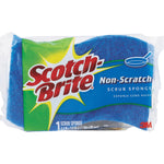 Retail-packed Scotch-Brite non-scratch blue sponge in clear plastic wrapper showing logo and label