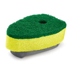 Close-up product shot of a Scotch-Brite rectangular yellow-and-green scrub refill with attachment base