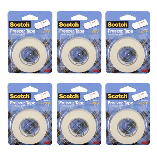 Six individual Scotch Freezer Tape blister-packaged rolls arranged in two rows on white background.