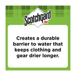 Scotchgard branded white panel stating it creates a durable barrier to water for clothing and gear