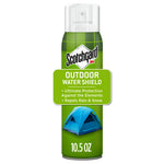 Tall green aerosol can of Scotchgard Outdoor Water Shield with tent graphic and 10.5 oz label