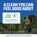 Environmental graphic titled ‘A clean you can feel good about’ with Scott promise badge and a forest scene