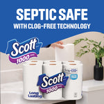 Scott 1000 pack of toilet paper with large 'Septic Safe' headline and hand reaching for a roll