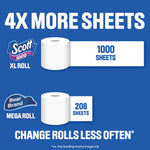 Infographic comparing Scott 1000 XL roll labeled 1000 sheets to a competing mega roll showing fewer sheets
