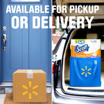 Split image showing doorstep box and car trunk with Scott ComfortPlus pack in a Walmart bag and pickup/delivery text