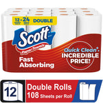 Packaged Scott paper towels multipack with blue Scott logo and red fast absorbing label on white rolls