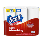 Rear/alternate view of Scott Fast Absorbing paper towels six-pack showing rolls and packaging branding