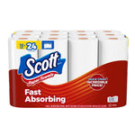 Front-facing packaged Scott paper towels multipack showing logo, red band and callout incredible price