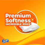 Orange graphic with a pillow icon and text promoting ‘Premium Softness Incredible Price’ and Scott branding