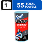 Single Scott Shop Towels Original blue roll with red and black packaging and '55 towels' banner.